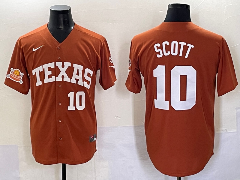 Men Texas Longhorns #10 Scott brown Nike joint Name NCAA 2025 Jersey style 20->philadelphia phillies->MLB Jersey
